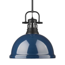 Golden 3604-L BLK-NVY - Yep by Golden Lighting Duncan 1-light 14in Rod Hung Pendant in Matte Black and Navy Blue shade